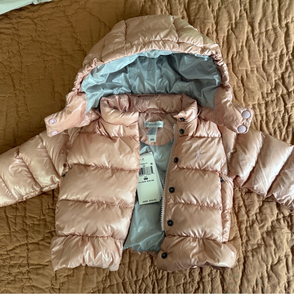 Ralph Lauren Girls' Pale Pink Hooded Puffer Jacket